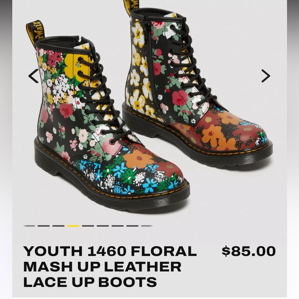 Dr. Martens Youth 1460 Floral Mash Up Leather Lace Up Boots Sz 34 (Y3, W4/5)